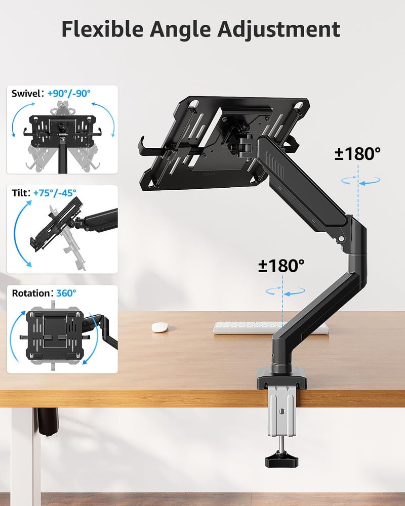 MOUNTUP Laptop Stand for Desk, 2-in-1 Monitor Mount with Laptop Tray Holds 2.2-22lbs, Adjustable Laptops Arm Mount for Max 17" Notebook & 32" Monitor, Laptops Desk Arm with Clamp/Grommet - Image 3
